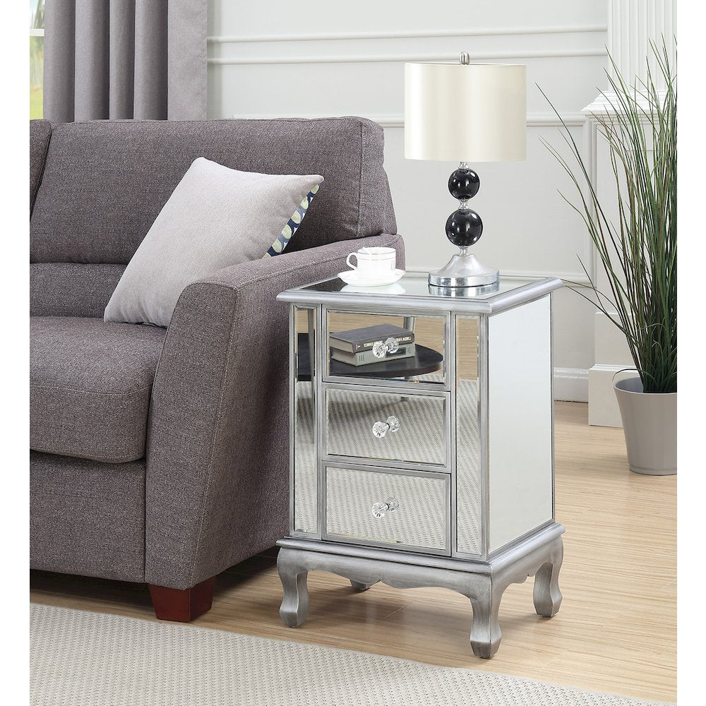 Gold Coast Vineyard 3 Drawer Mirrored End Table