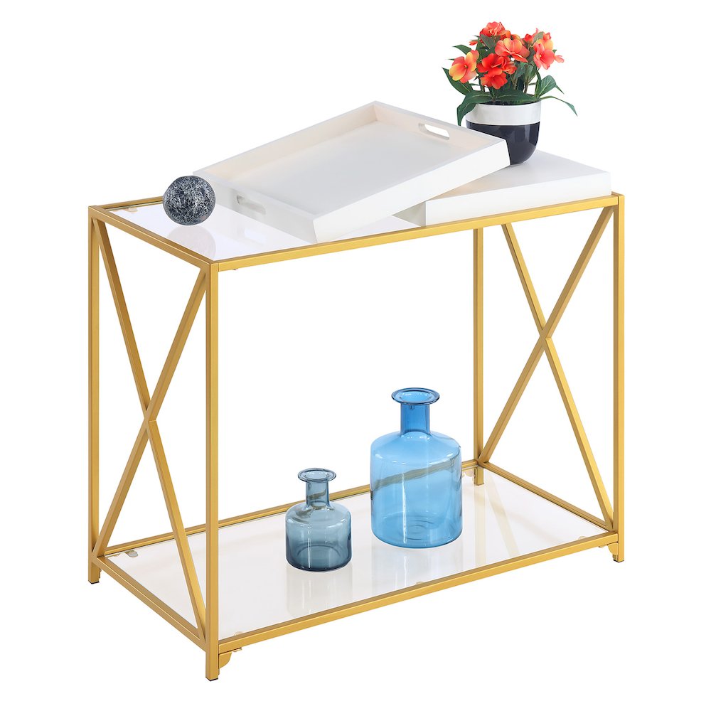 St. Andrews Console Table with Shelf and Removable Trays, White/Gold