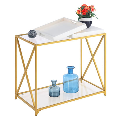St. Andrews Console Table with Shelf and Removable Trays, White/Gold