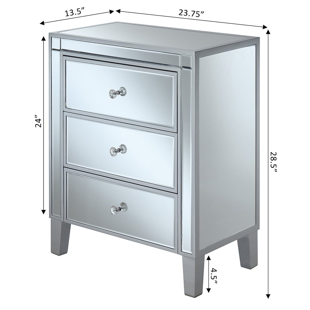 Gold Coast Large 3 Drawer Mirrored End Table