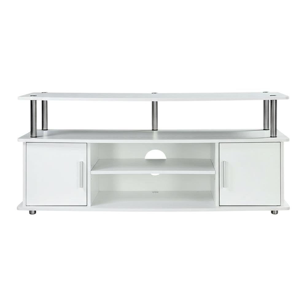 White modern TV stand with cabinets and shelves for 55-inch TVs