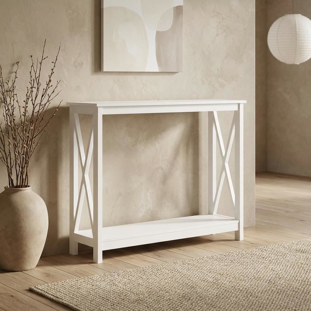 Wooden Console Table with Shelving for Modern Living Room or Entryway