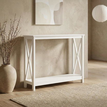 Wooden Console Table with Shelving for Modern Living Room or Entryway