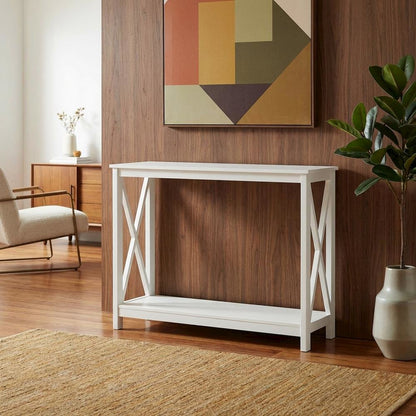 Wooden Console Table with Shelving for Modern Living Room or Entryway