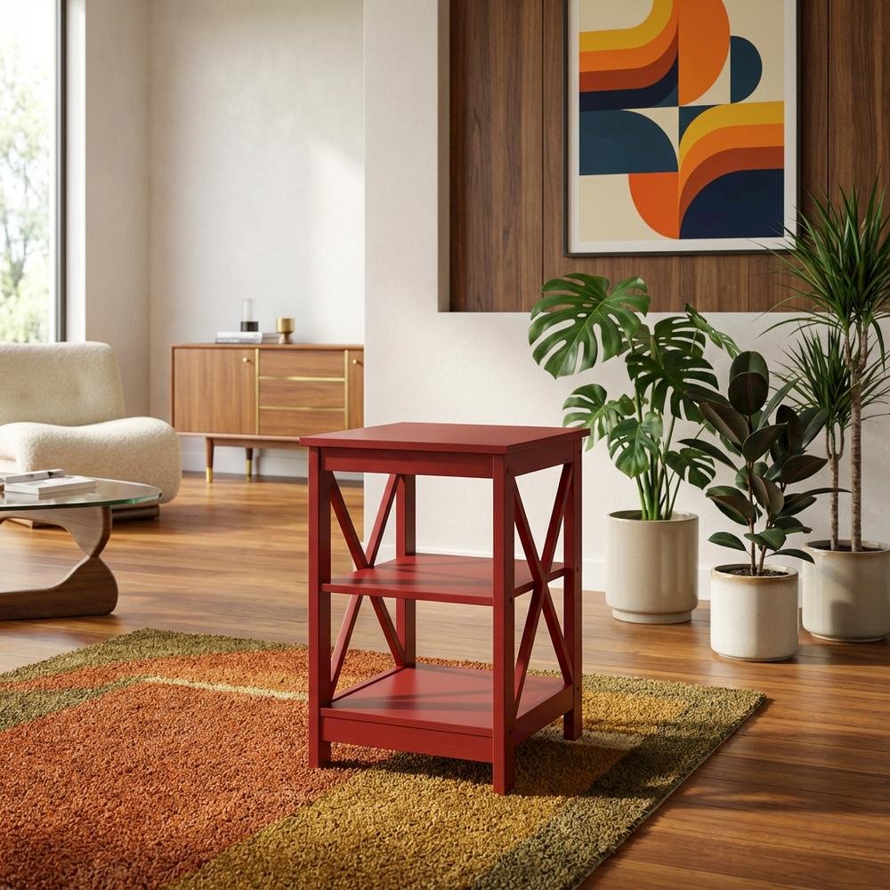 Cranberry Red End Table with Shelves and Transitional Style
