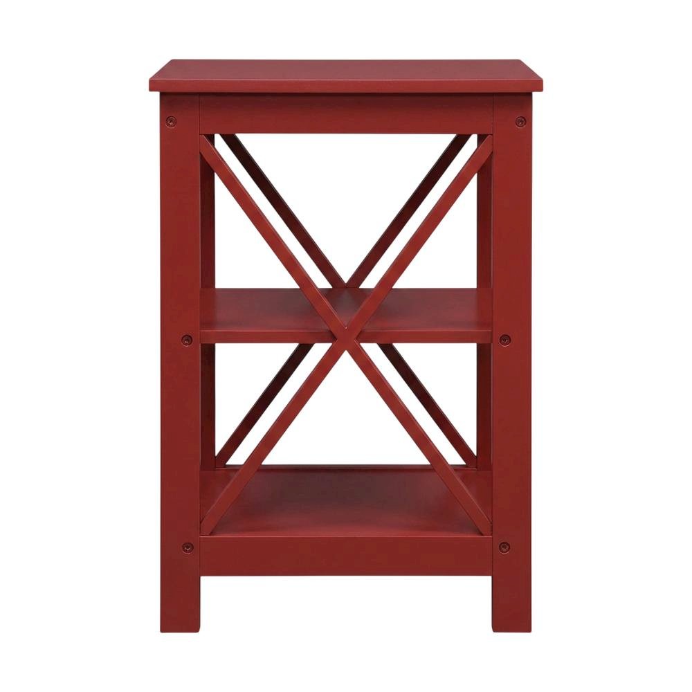 Cranberry Red End Table with Shelves and Transitional Style