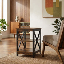 Barnwood and Black Finish End Table with Shelving for Stylish Living Spaces
