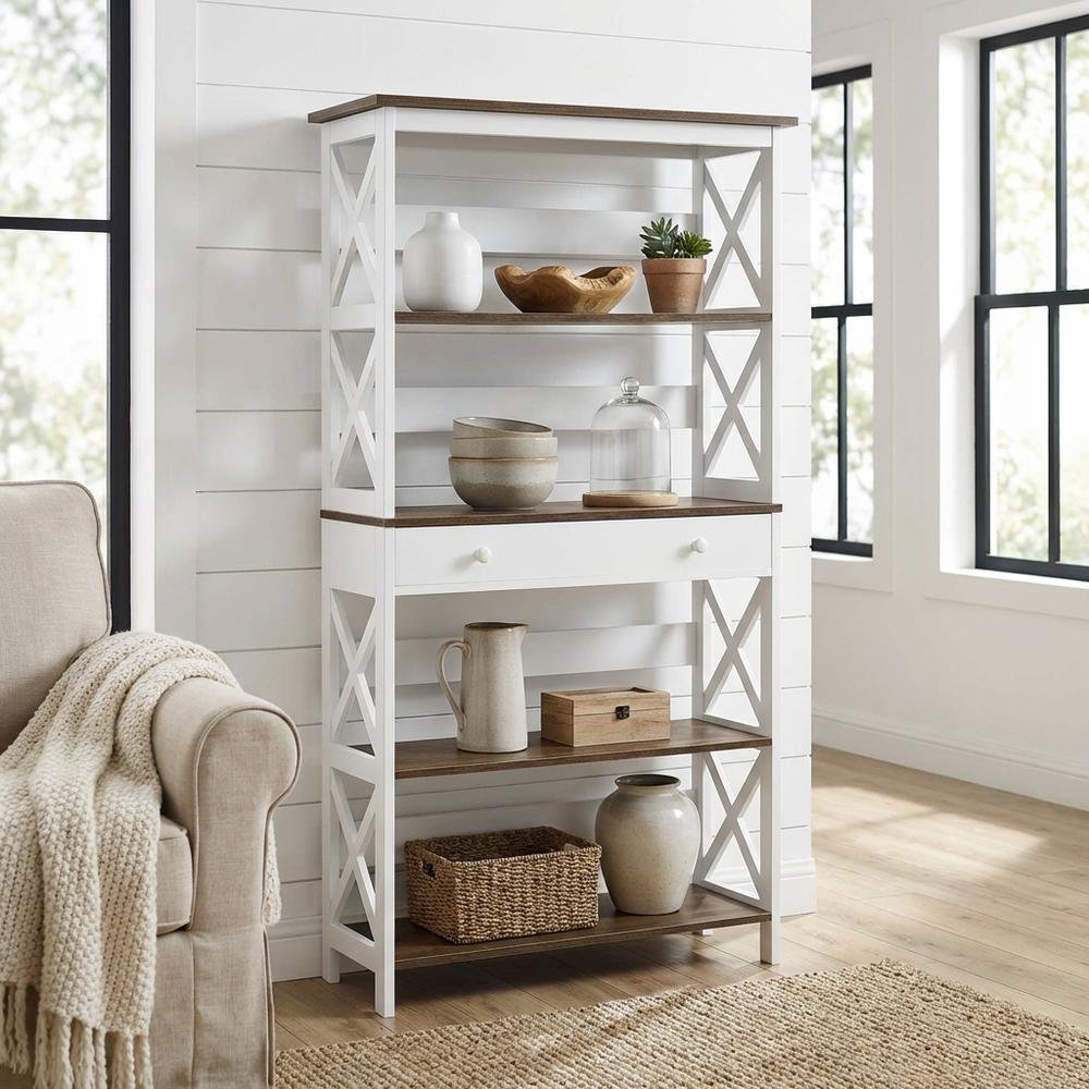 Wooden 5-Tier Bookcase with Drawer for Storage and Display