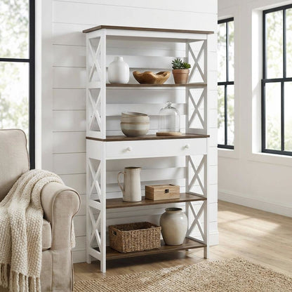 Wooden 5-Tier Bookcase with Drawer for Storage and Display