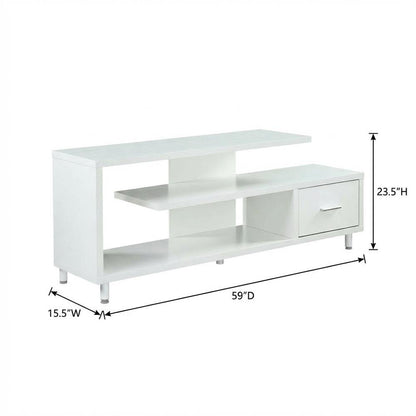 White 1-Drawer TV Stand with Shelves for TVs Up to 65 Inches, Contemporary Style