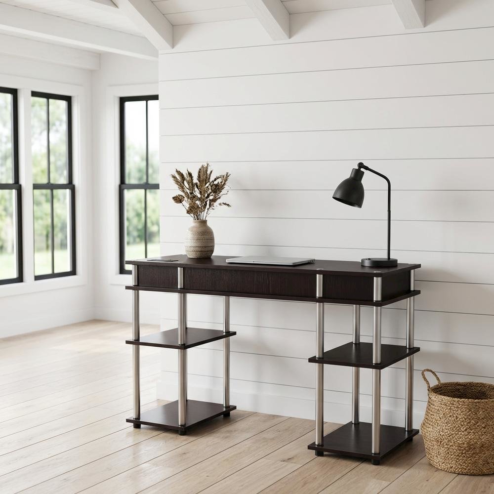 Espresso Student Desk, Integrated Charging Station For Study And Organization