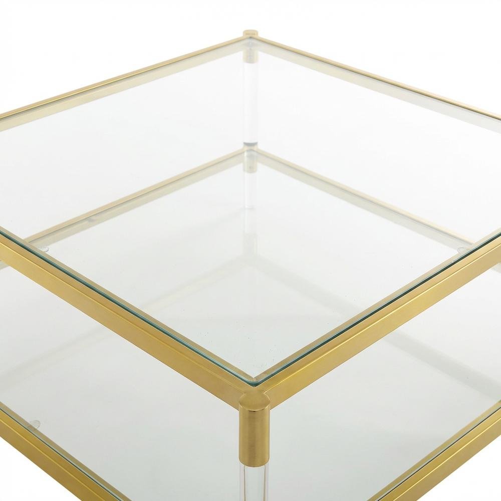 Clear Acrylic Square Coffee Table with 2 Tiers and Contemporary Style