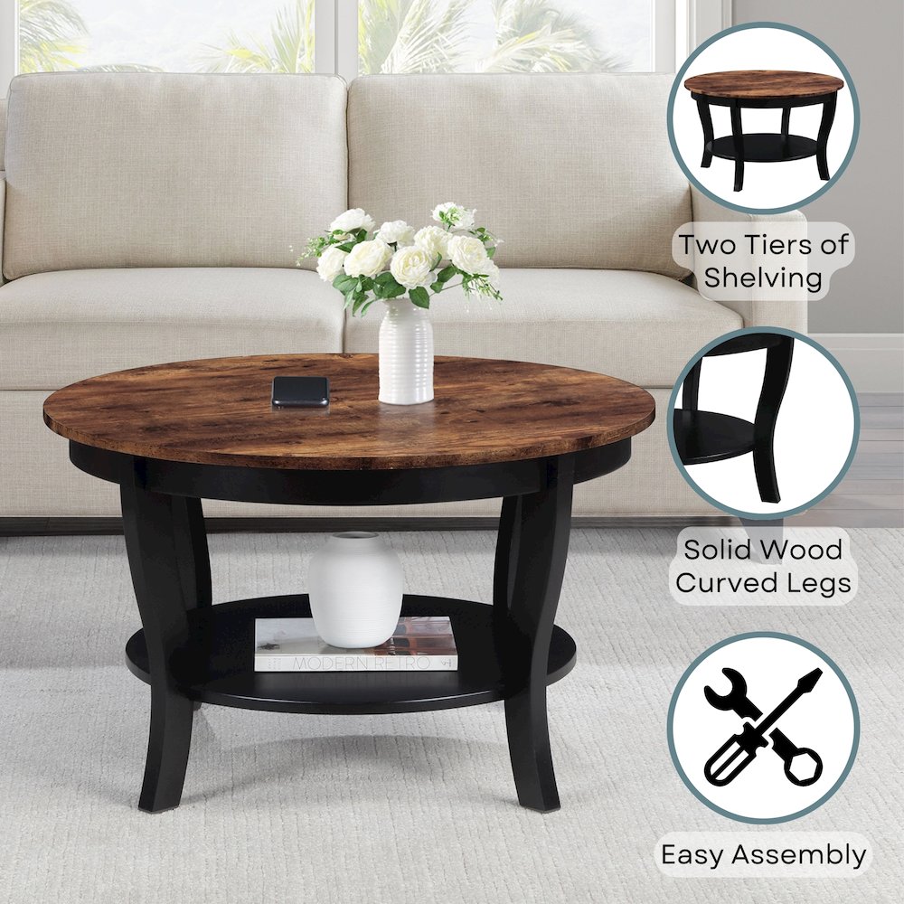 American Heritage Round Coffee Table with Shelf