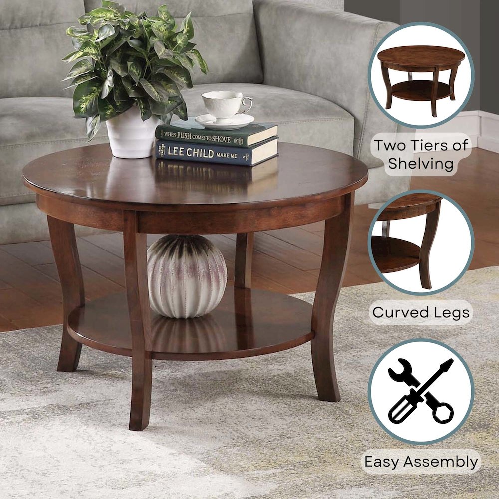 American Heritage Round Coffee Table with Shelf