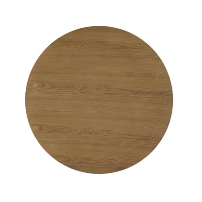 Elegant Brown Round Coffee Table with Shelf, MDF Solid Rubberwood Veneer