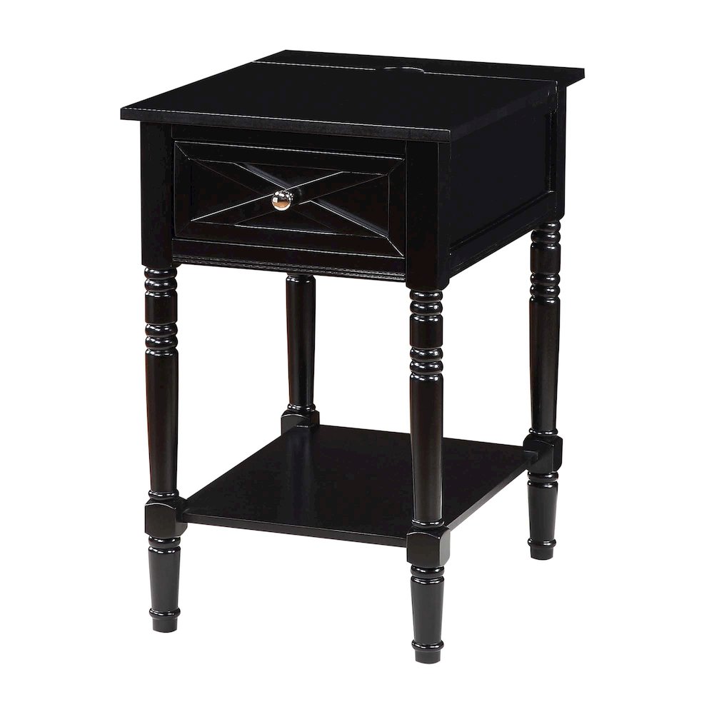 Country Oxford 1 Drawer End Table with Charging Station and Shelf, Black
