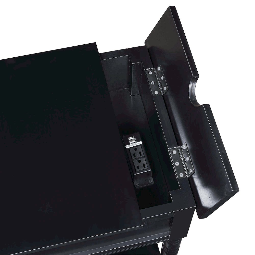 Country Oxford 1 Drawer End Table with Charging Station and Shelf, Black