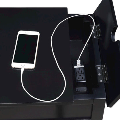 Country Oxford 1 Drawer End Table with Charging Station and Shelf, Black