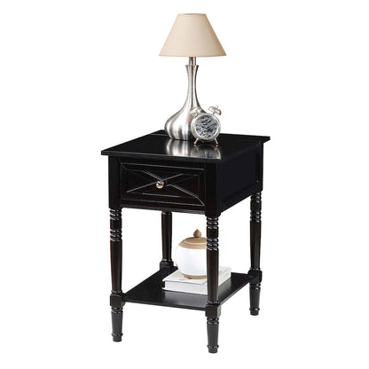 Country Oxford 1 Drawer End Table with Charging Station and Shelf, Black