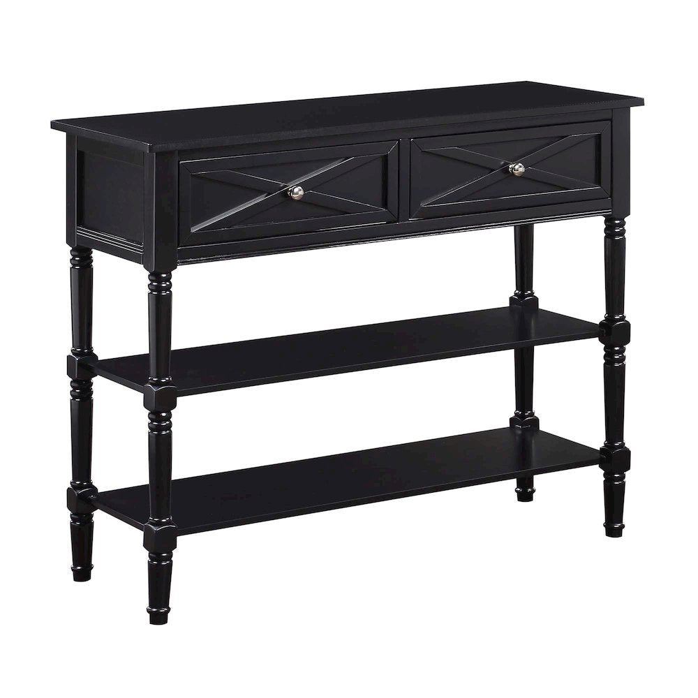 Country Oxford 2 Drawer Console Table with Shelves, Black