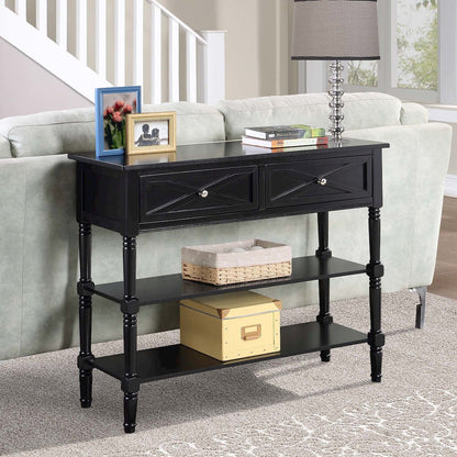 Country Oxford 2 Drawer Console Table with Shelves, Black