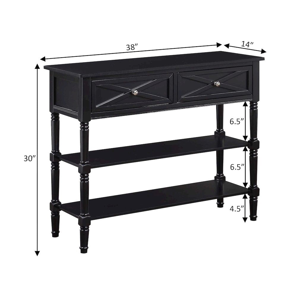 Country Oxford 2 Drawer Console Table with Shelves, Black