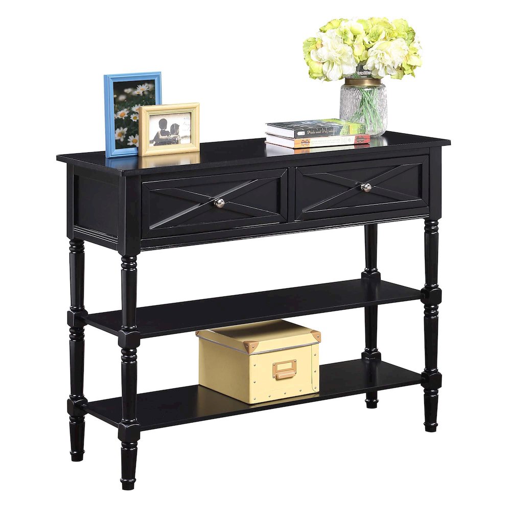 Country Oxford 2 Drawer Console Table with Shelves, Black