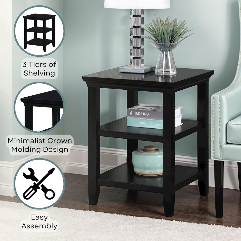 Tribeca End Table with Shelves, Black