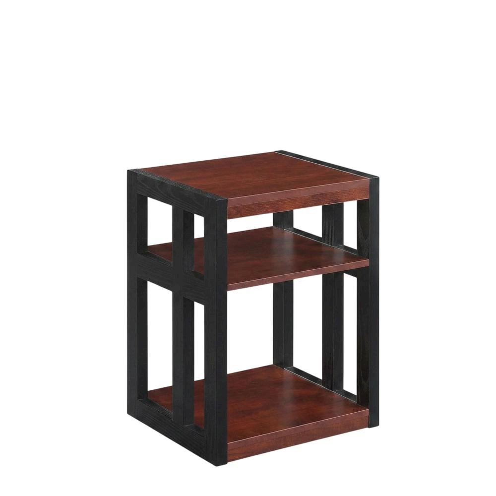 Cherry and Black Finish End Table with Shelves, Modern and Sturdy
