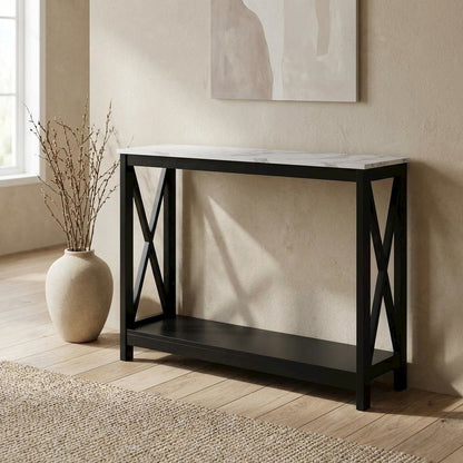 Black Finish Console Table with Shelf for Entryway and Living Room