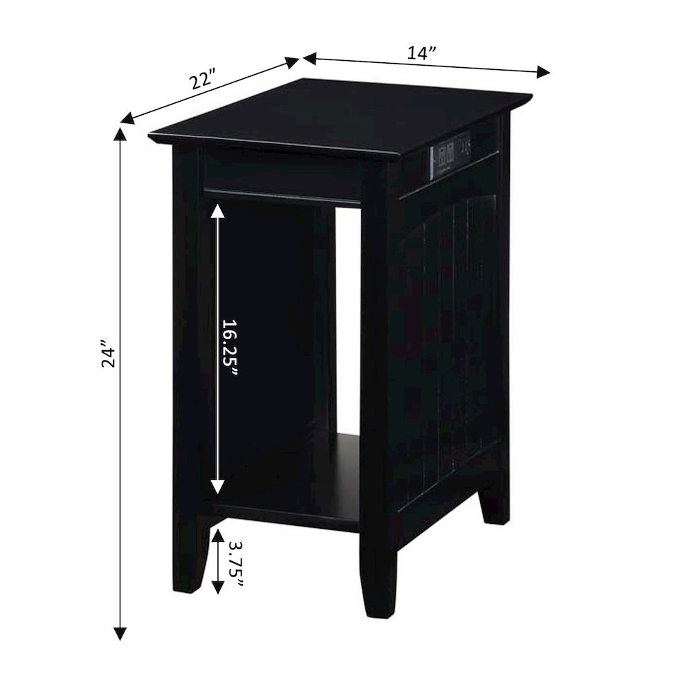 Edison End Table with Charging Station and Shelf, Black