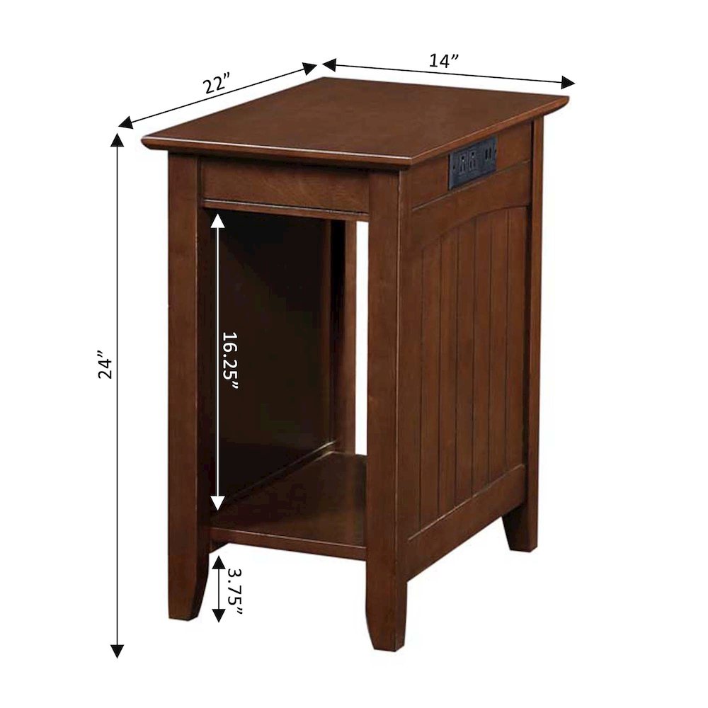 Edison End Table with Charging Station and Shelf, Espresso