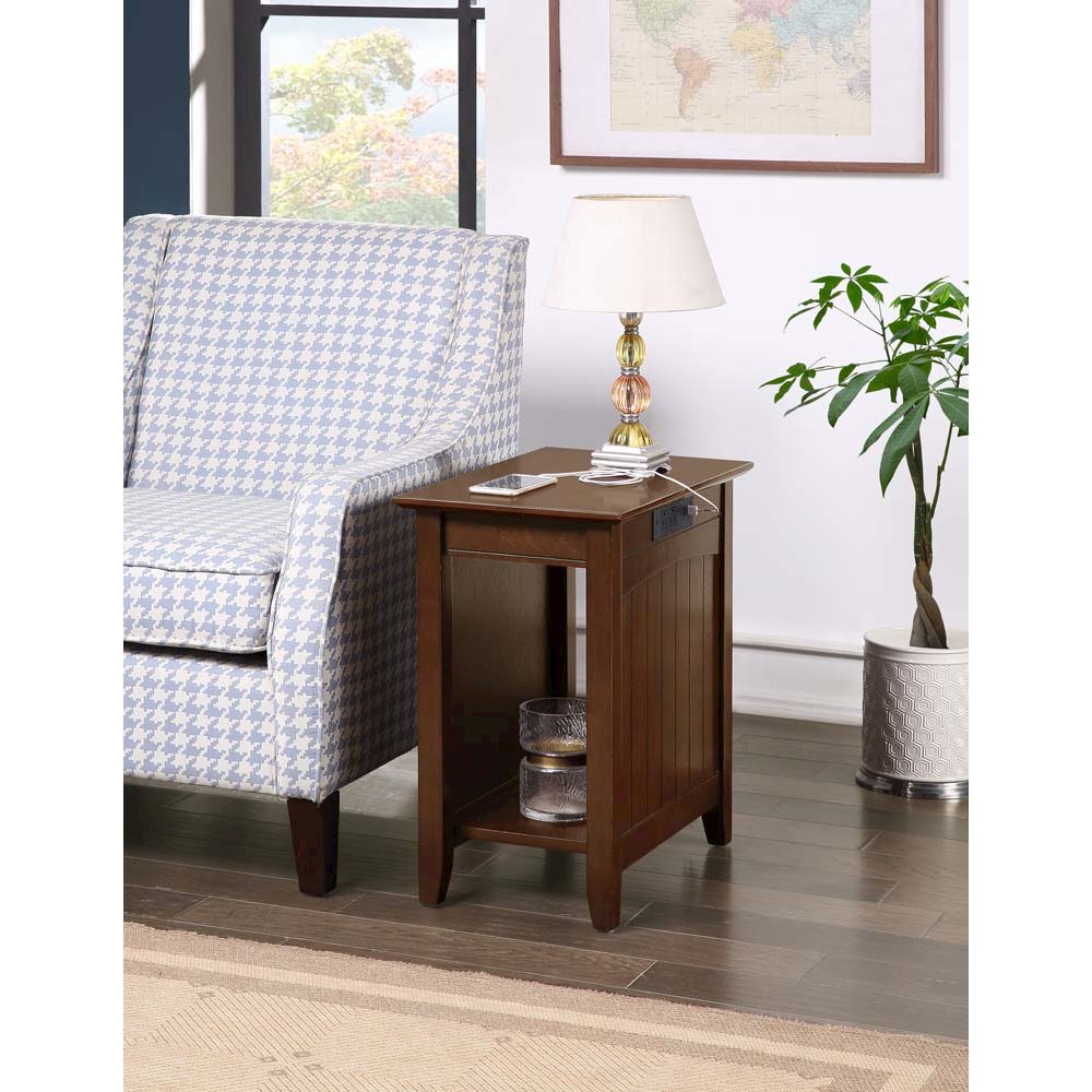 Edison End Table with Charging Station and Shelf, Espresso