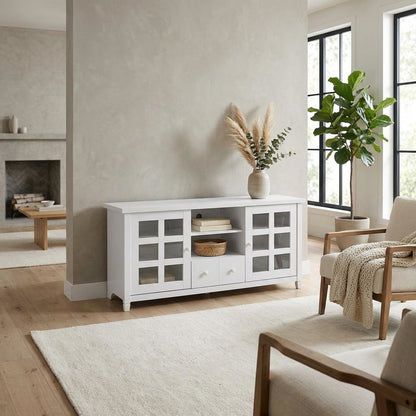 White 1-Drawer TV Stand with Storage Cabinets and Shelves for 65-Inch TVs