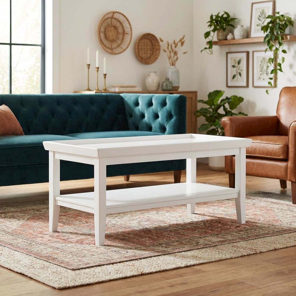 White Coffee Table with Lower Shelf for Stylish Living Space