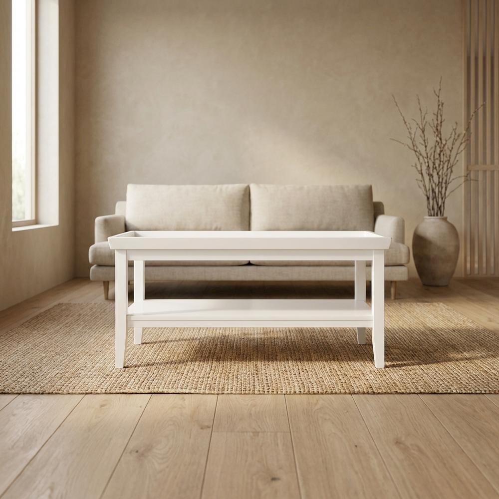 White Coffee Table with Lower Shelf for Stylish Living Space