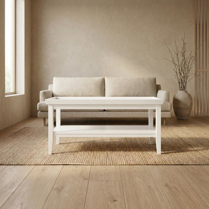 White Coffee Table with Lower Shelf for Stylish Living Space