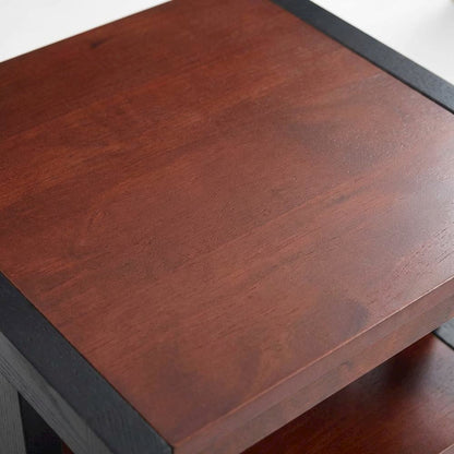 Cherry and Black Finish End Table with Shelves, Modern and Sturdy