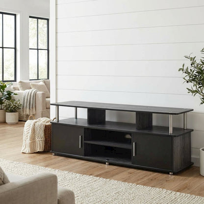 Weathered Gray/Black TV Stand with Melamine Veneer and Sturdy Construction