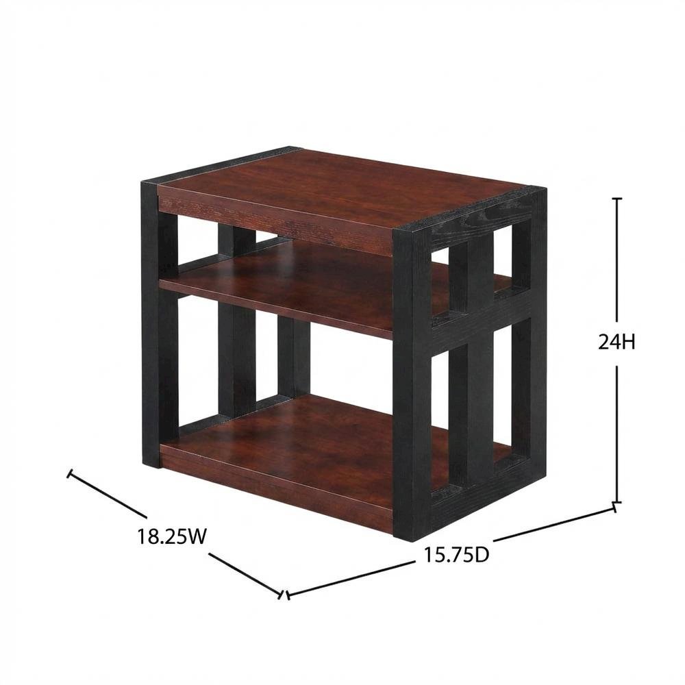 Cherry and Black Finish End Table with Shelves, Modern and Sturdy