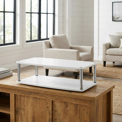 White double tier swivel TV riser, up to 37-inch screens, transitional style