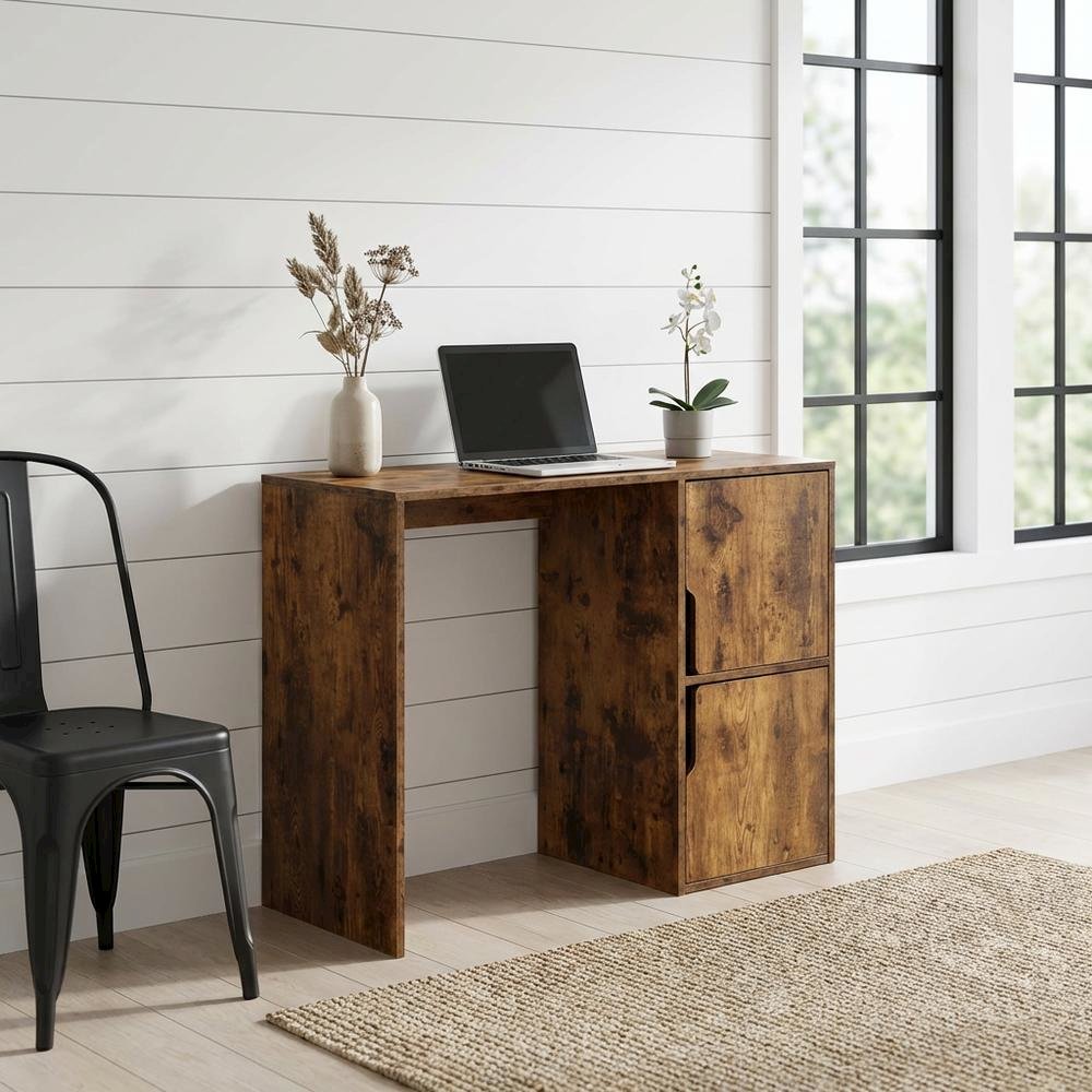 Modern Student Desk With Storage Cabinets In Distressed Finish