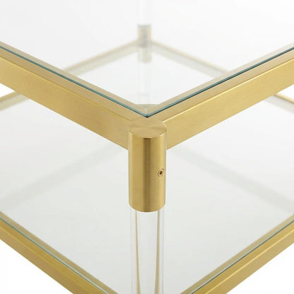 Clear Acrylic Square Coffee Table with 2 Tiers and Contemporary Style