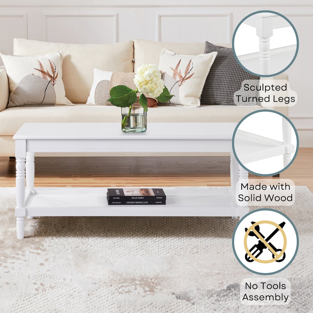 French Country Manor No Tools Coffee Table with Shelf