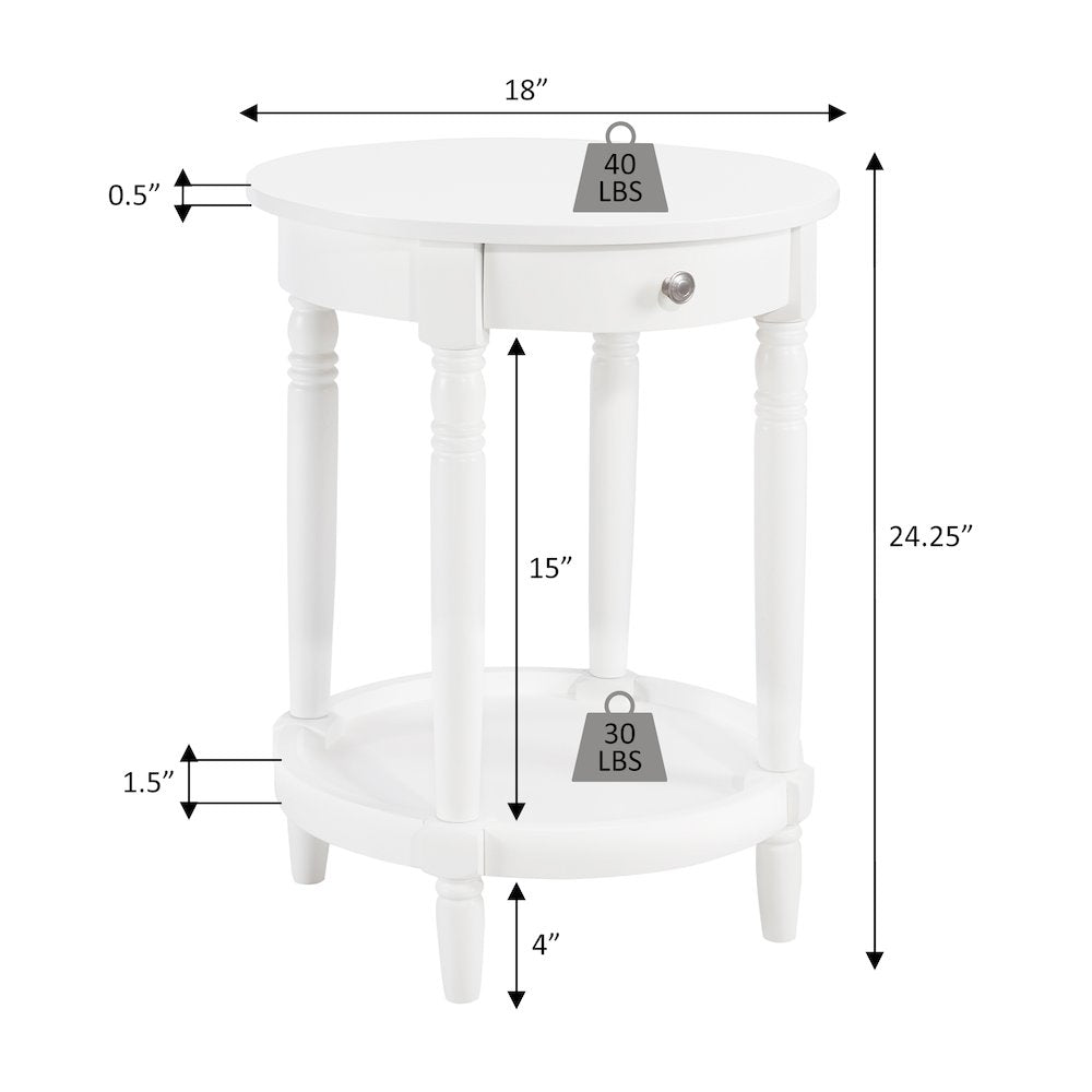 French Country Manor No Tools Round End Table with Shelf