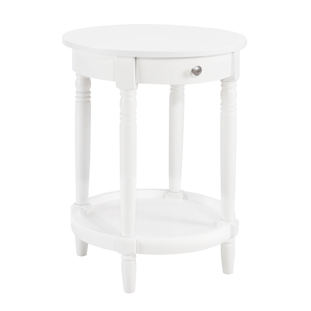 French Country Manor No Tools Round End Table with Shelf