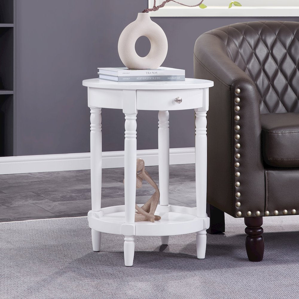French Country Manor No Tools Round End Table with Shelf