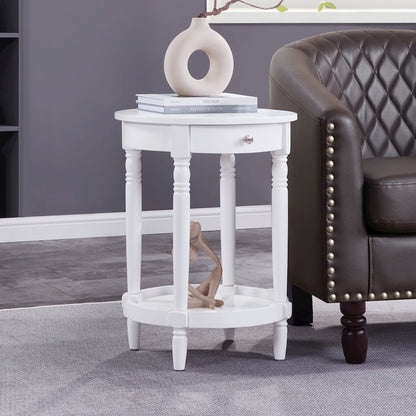 French Country Manor No Tools Round End Table with Shelf