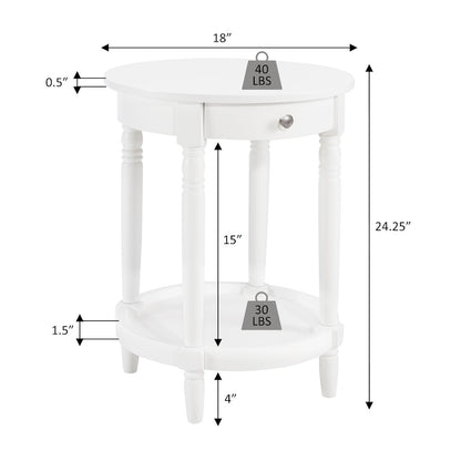French Country Manor No Tools Round End Table with Shelf