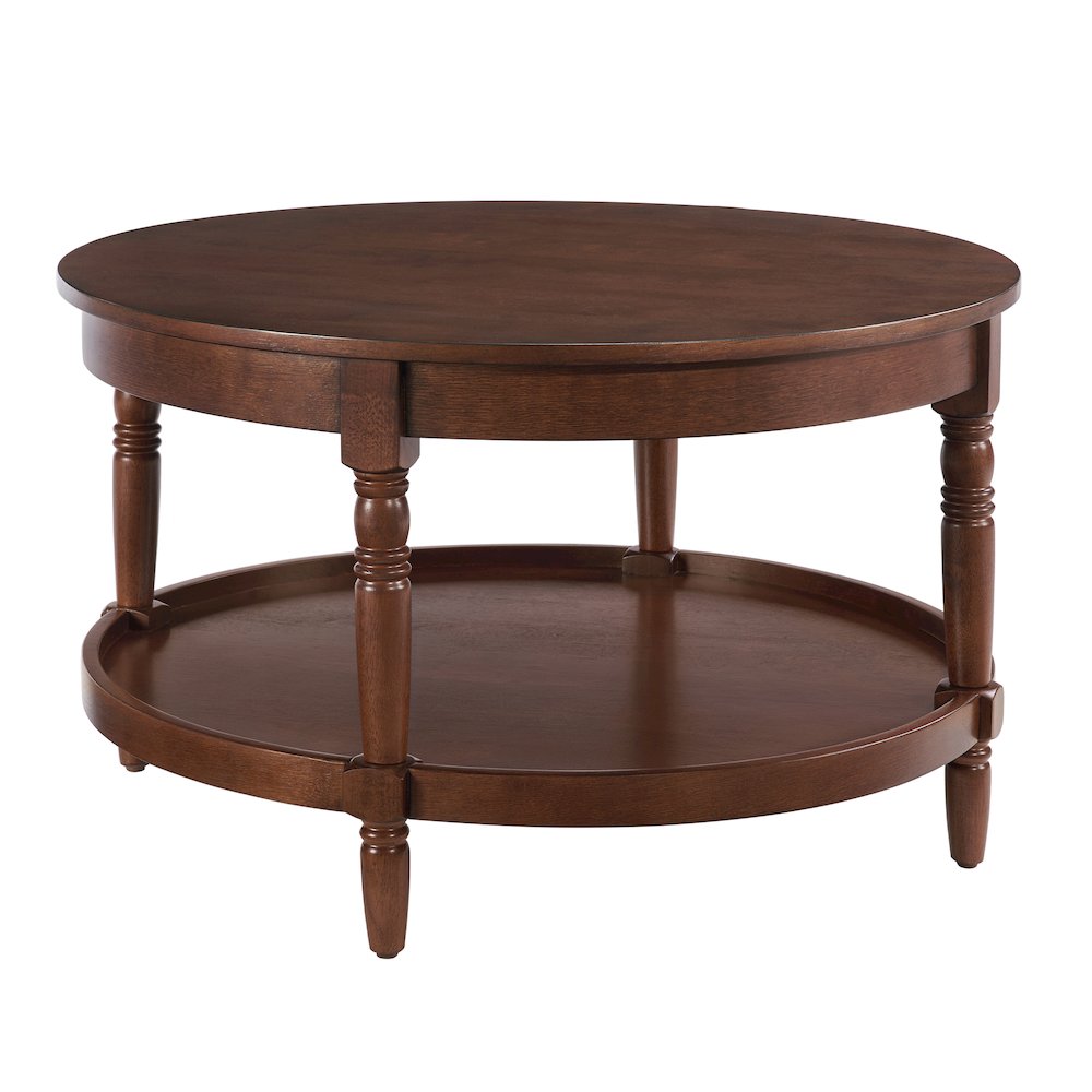 French Country Manor No Tools Round Coffee Table with Shelf